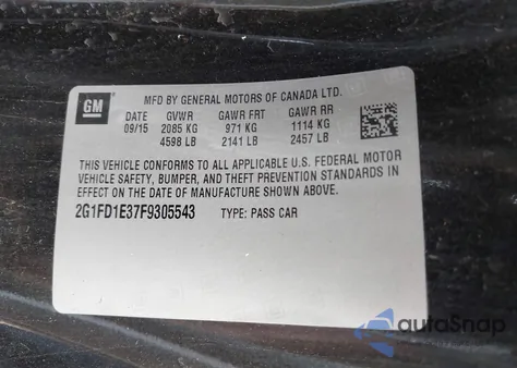 2015 Chevrolet Camaro 1Lt from USA, damaged, VIN 2G1FD1E37F9305543